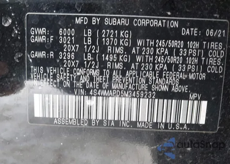 2021 Subaru Ascent Limited from USA, damaged, VIN 4S4WMAPD5M3459232